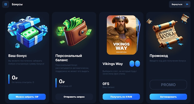 Промо предложения в Vodka Casino